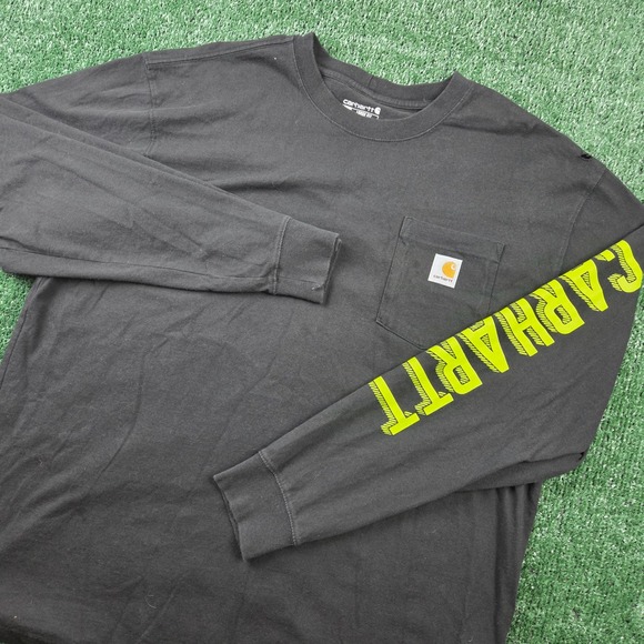 Carhartt Other - Carhartt Mens Long Sleeve Pocket T-Shirt XL Loose Fit Black Neon Yellow Graphic